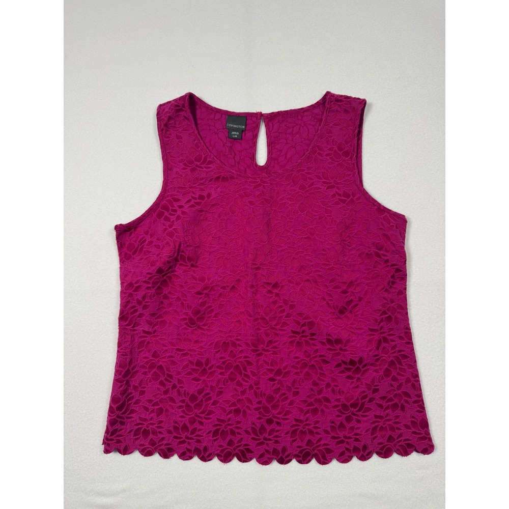 Floral Lace Covington Sleeveless NWT Tank Top Women Large Magenta Scalloped‎ Hem